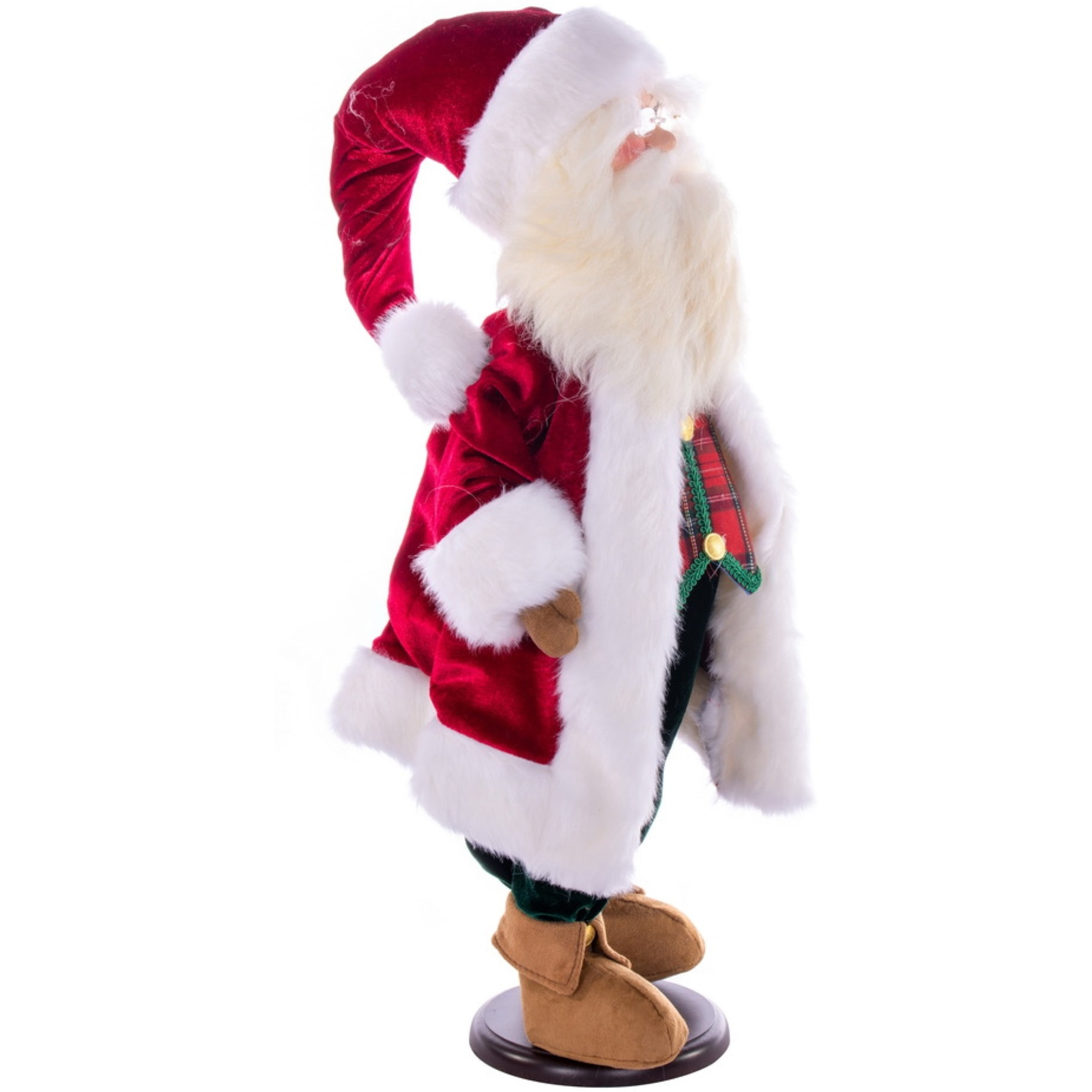 24" Red Plaid Velvet Santa Doll w Stand