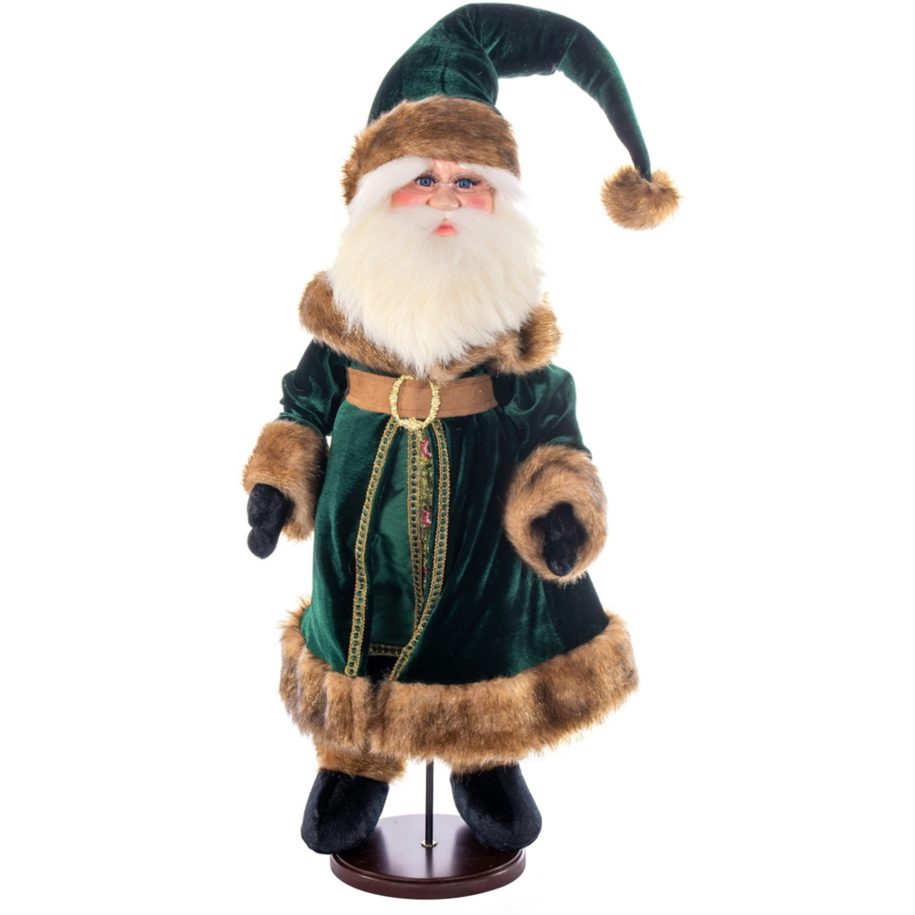 24" Green Velvet Santa Doll with Stand