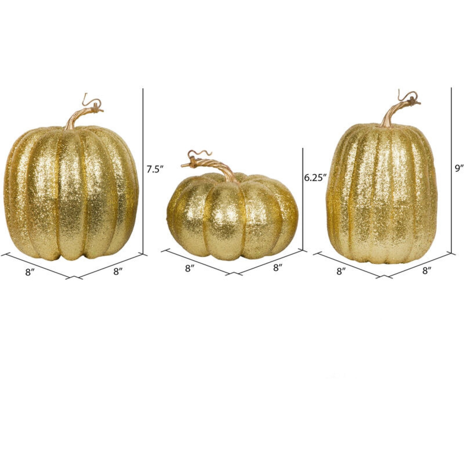 8" Gold Pumpkins Assorted Set of 3