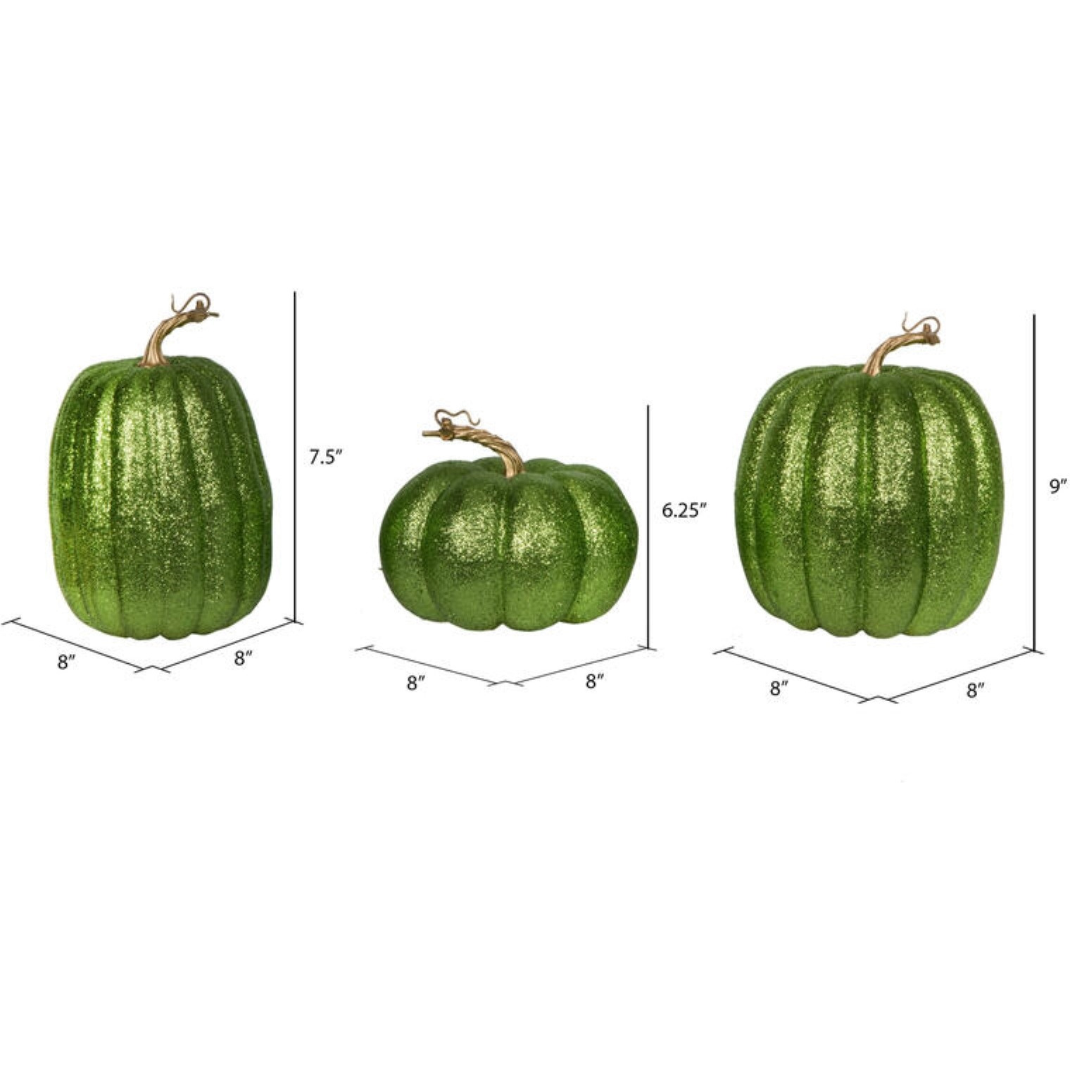 8" Lime Pumpkins Assorted Set of 3