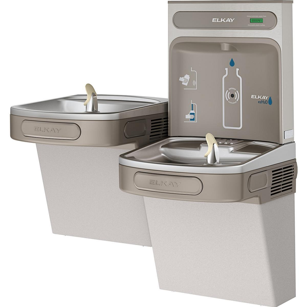 Elkay EZH2O Bottle Filling Station & Versatile Bi-Level ADA Cooler, Non-Filtered 8 GPH Light Gray