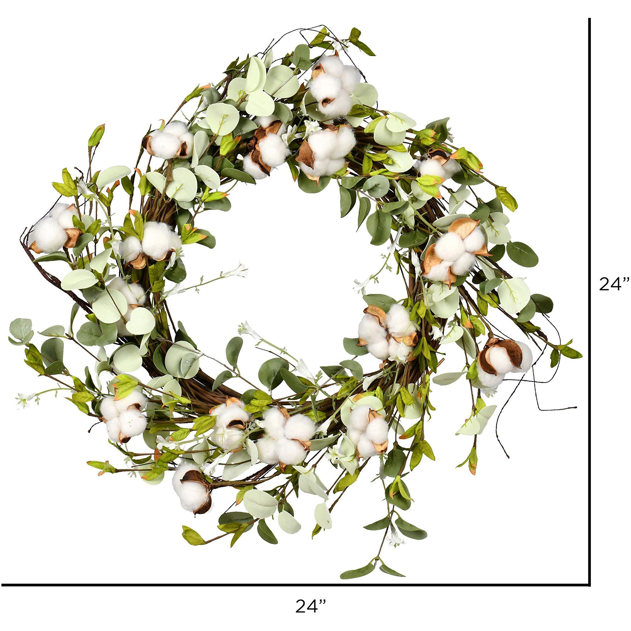 Vickerman 24" White Cotton Mixed Greenery Wreath - FQ191024