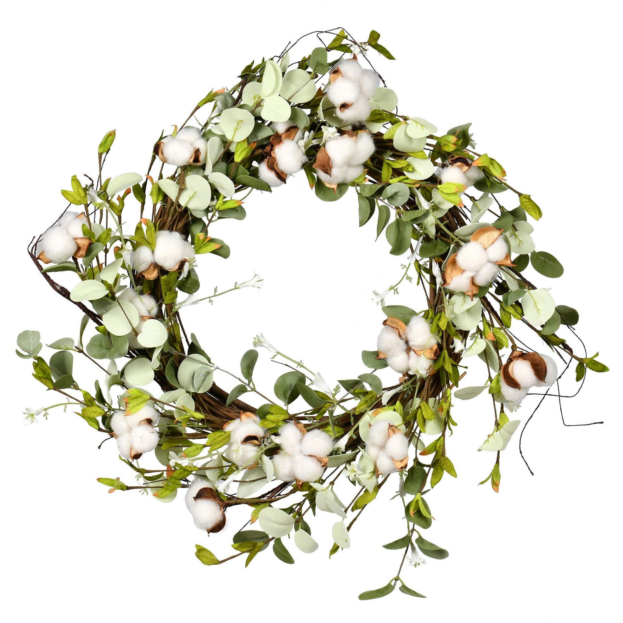 Vickerman 24" White Cotton Mixed Greenery Wreath - FQ191024