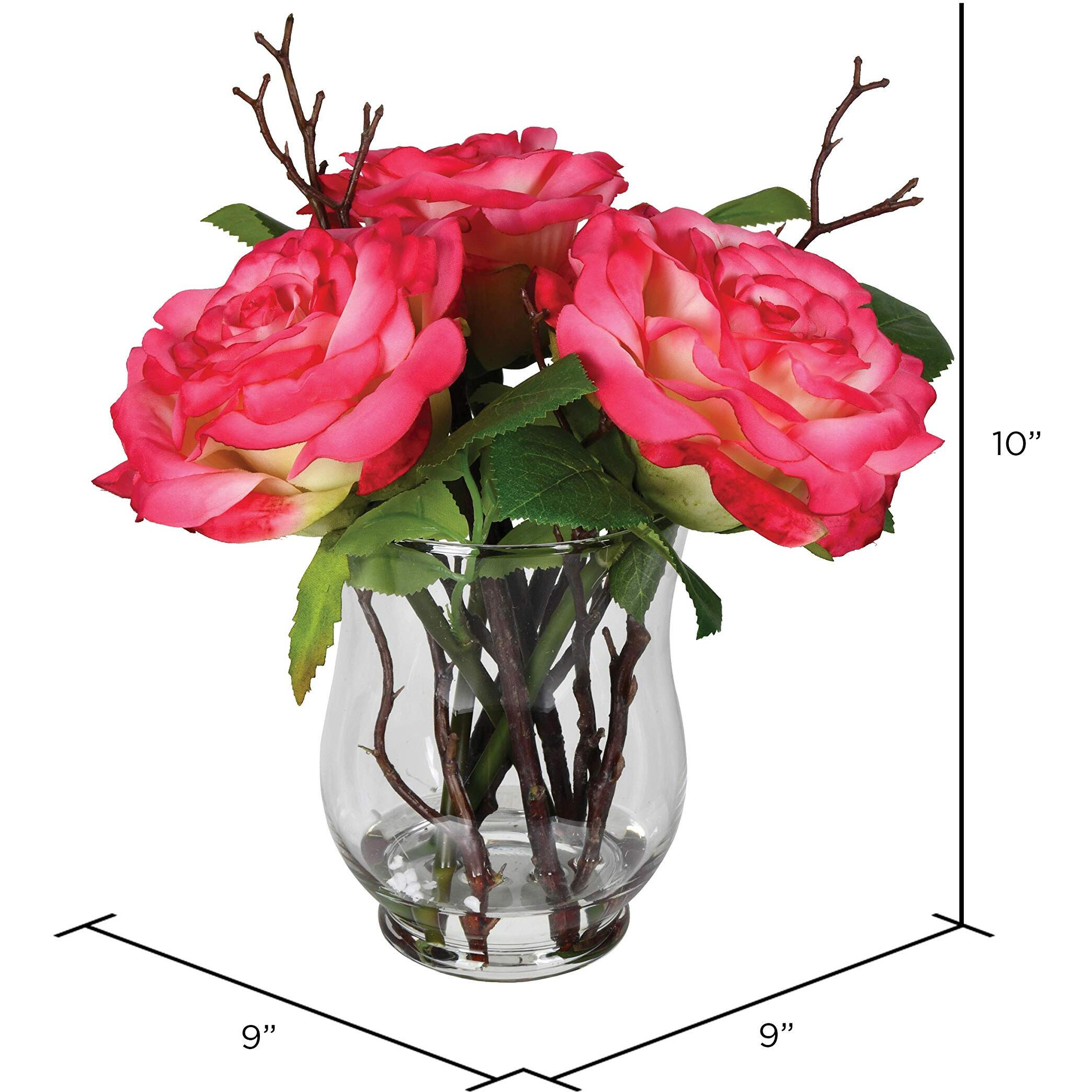 Vickerman 10" Dark Pink Rose In Glass Vase - FX190202