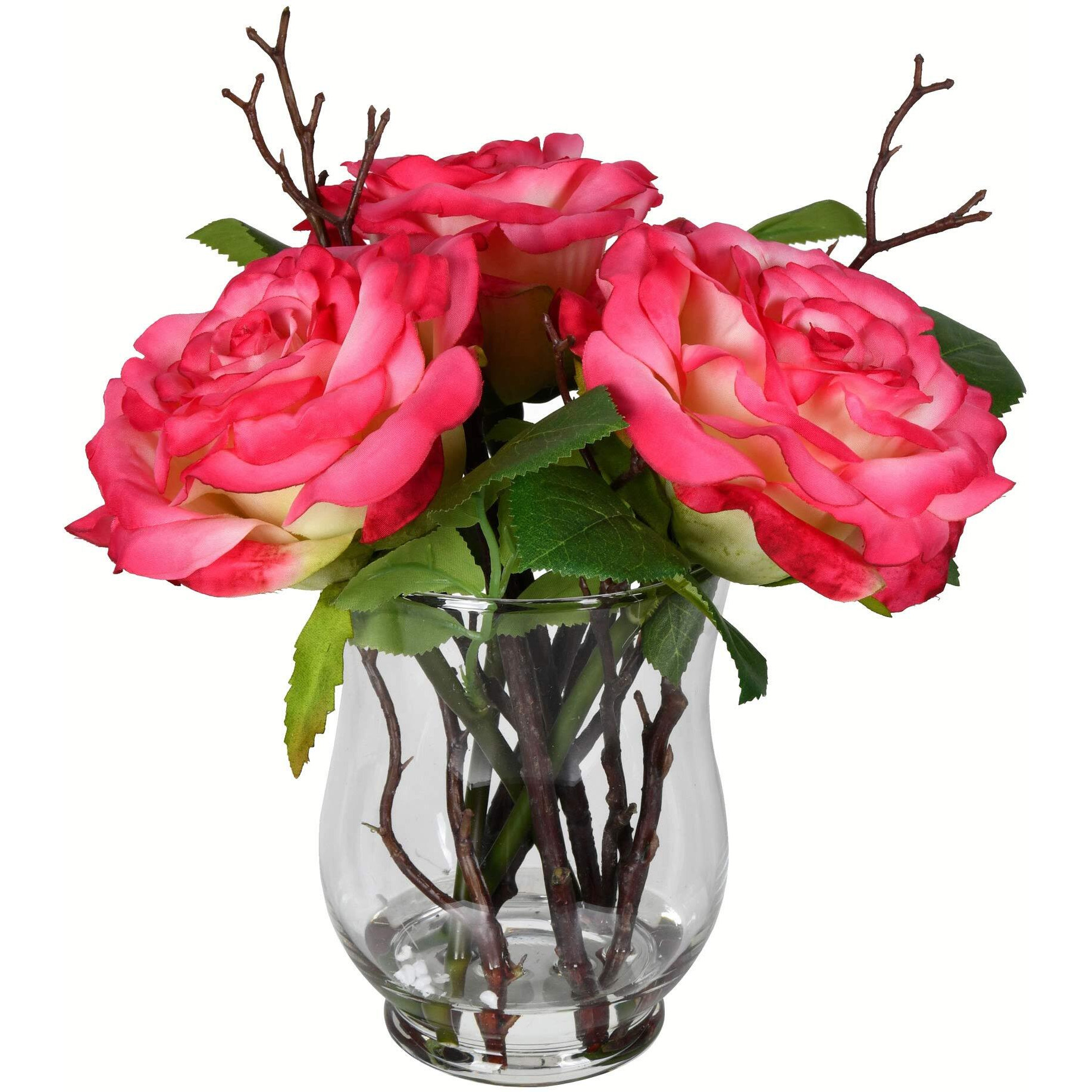 Vickerman 10" Dark Pink Rose In Glass Vase - FX190202