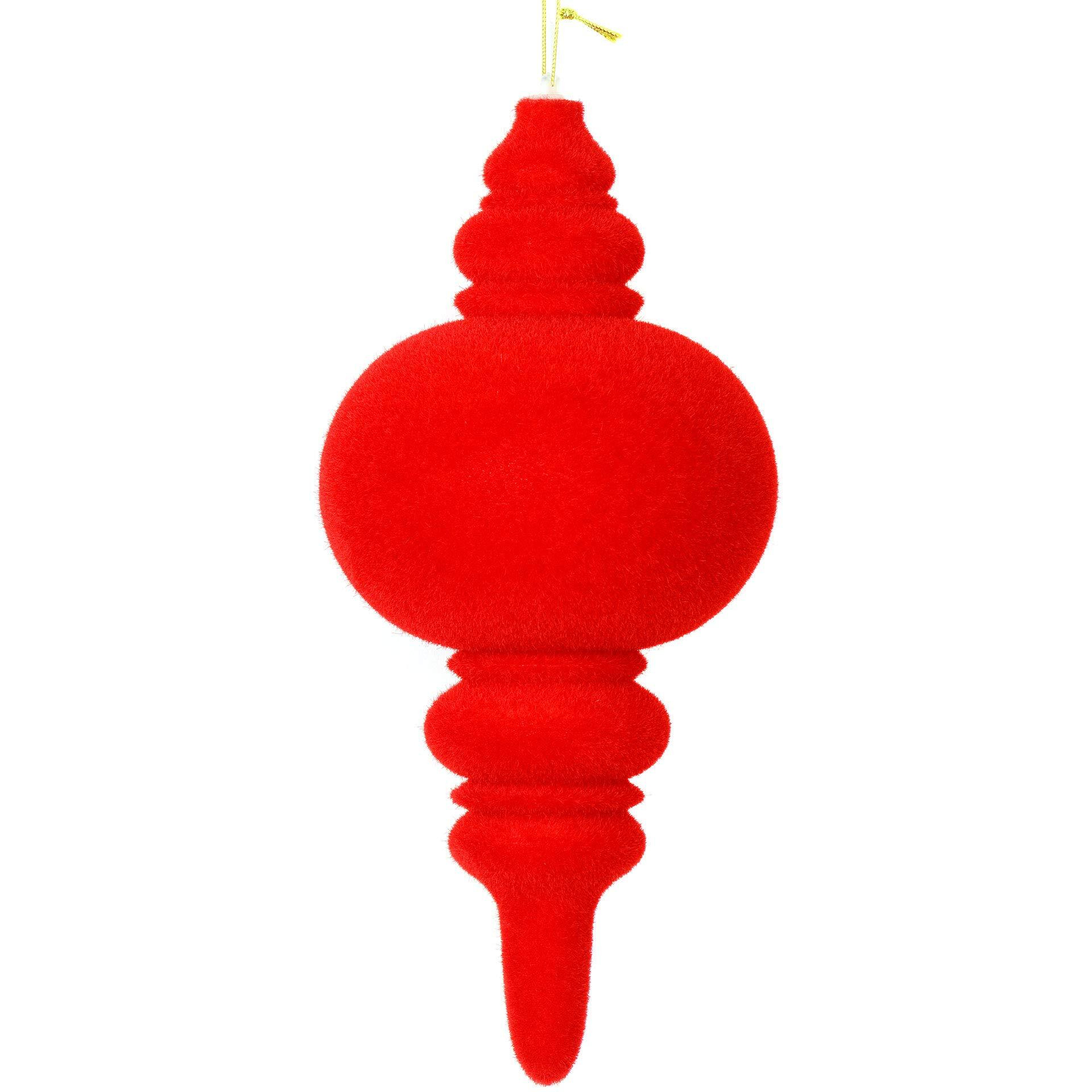 Vickerman 10" Red Flocked Finial Ornament 3/Bag - M182403