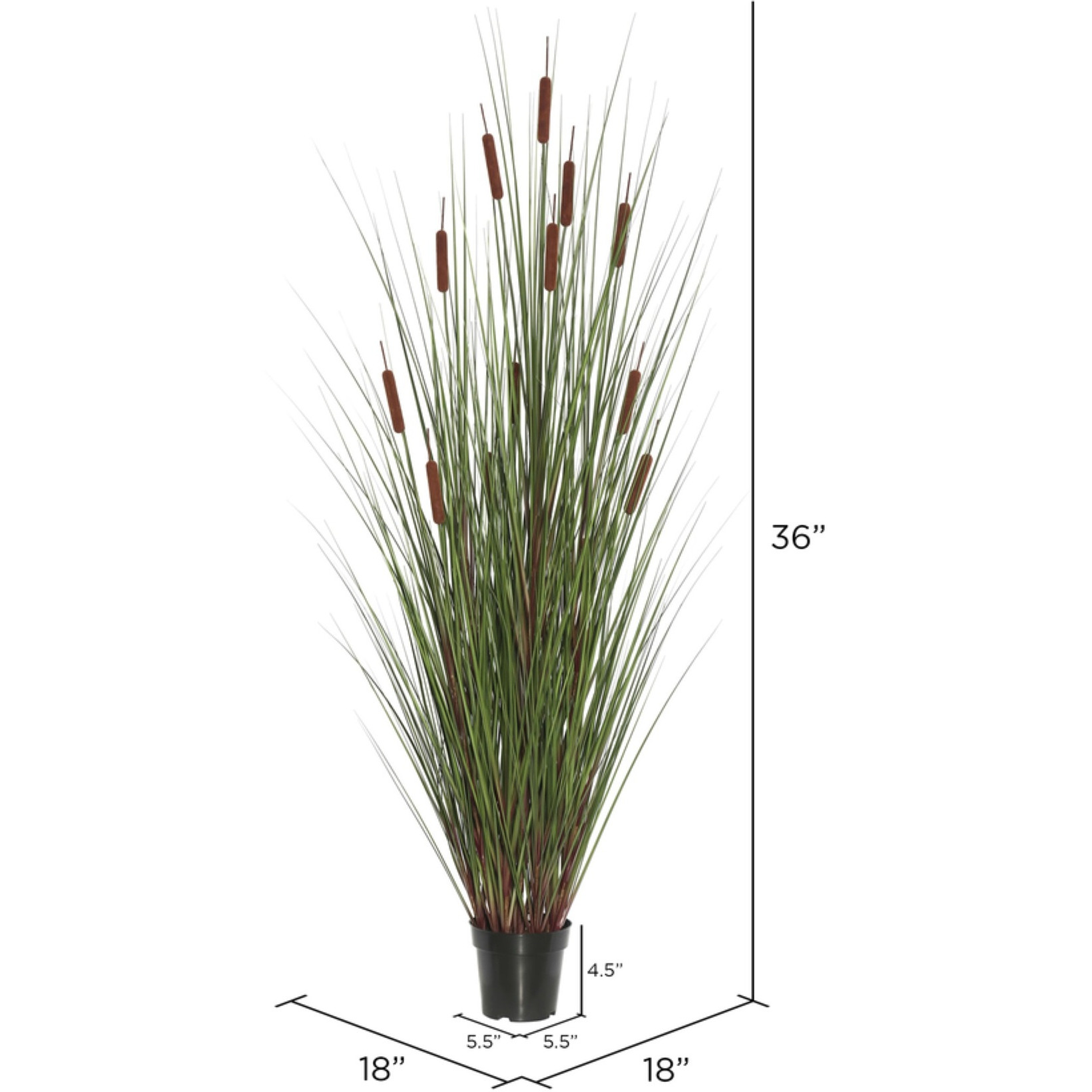 Vickerman 36" Artificial Potted Green Straight Gras and Cattails.