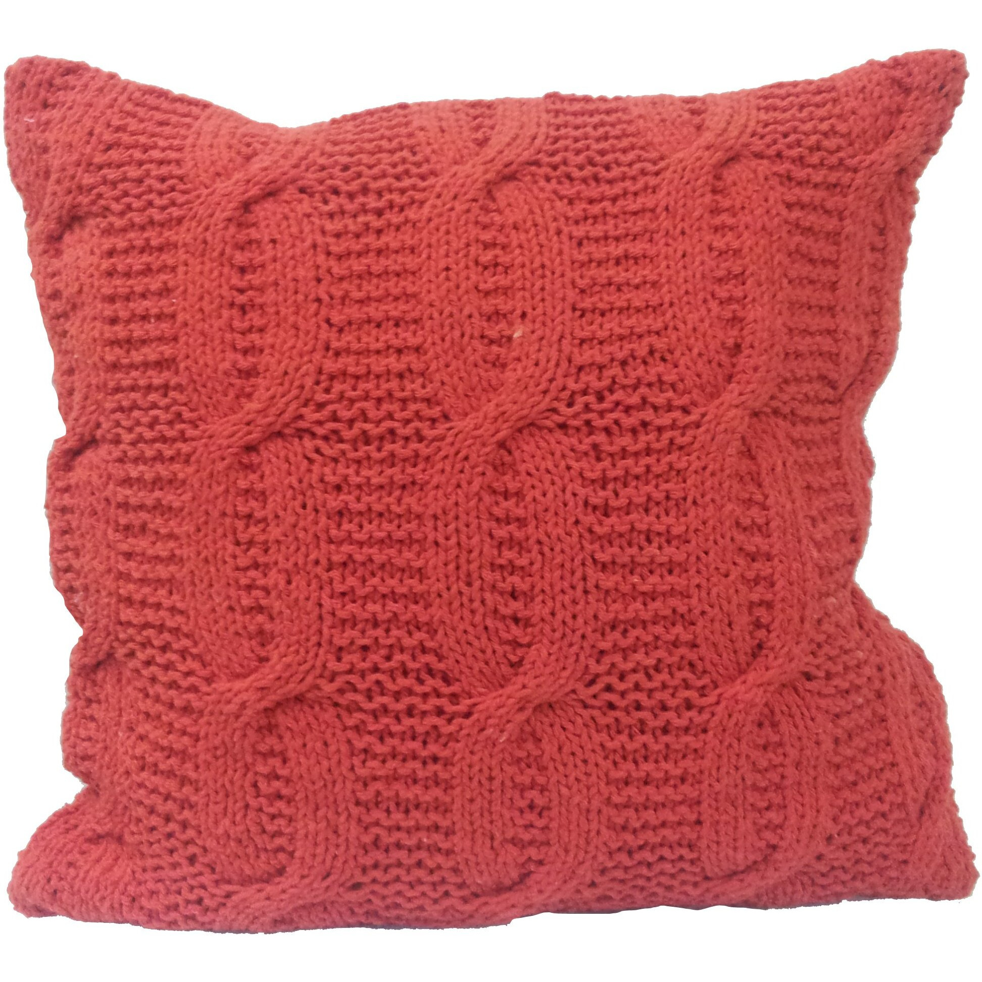 18 X 18 Inch Cotton Cable Knit Pillow with Twisted Details, Set of 2, Orange