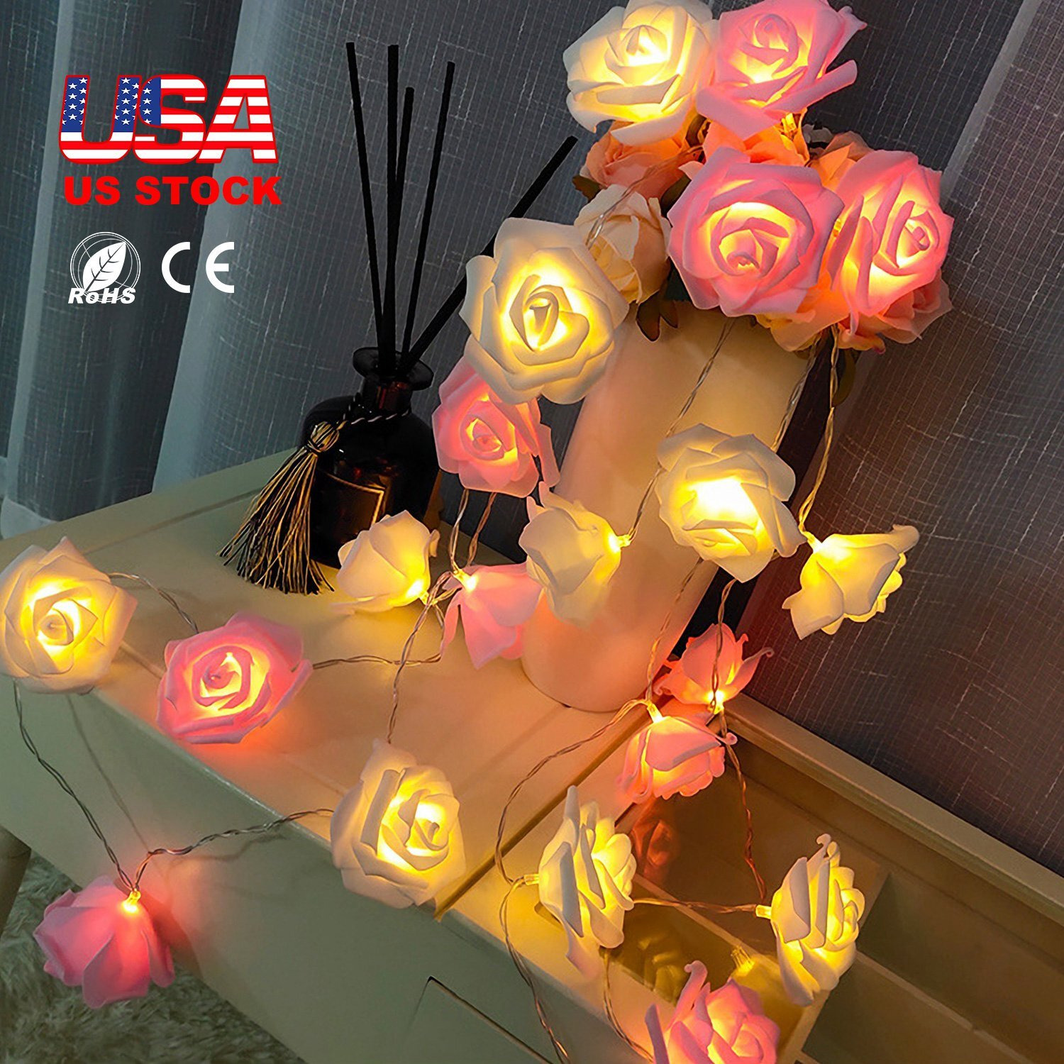 40 LEDs Rose Flower String Lights 10ft/3m Battery Operated Decorative Lights for Anniversary Valentine's Wedding Bedroom