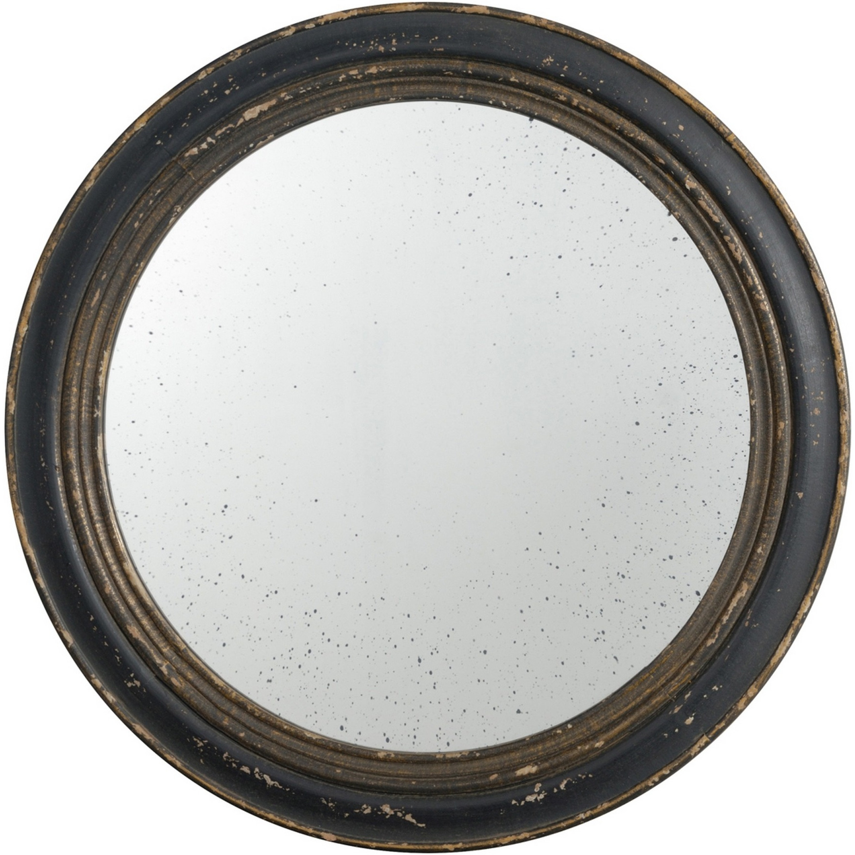 24 Inch Round Wall Mount Mirror, Molded Trim Wood Frame, Distressed Brown