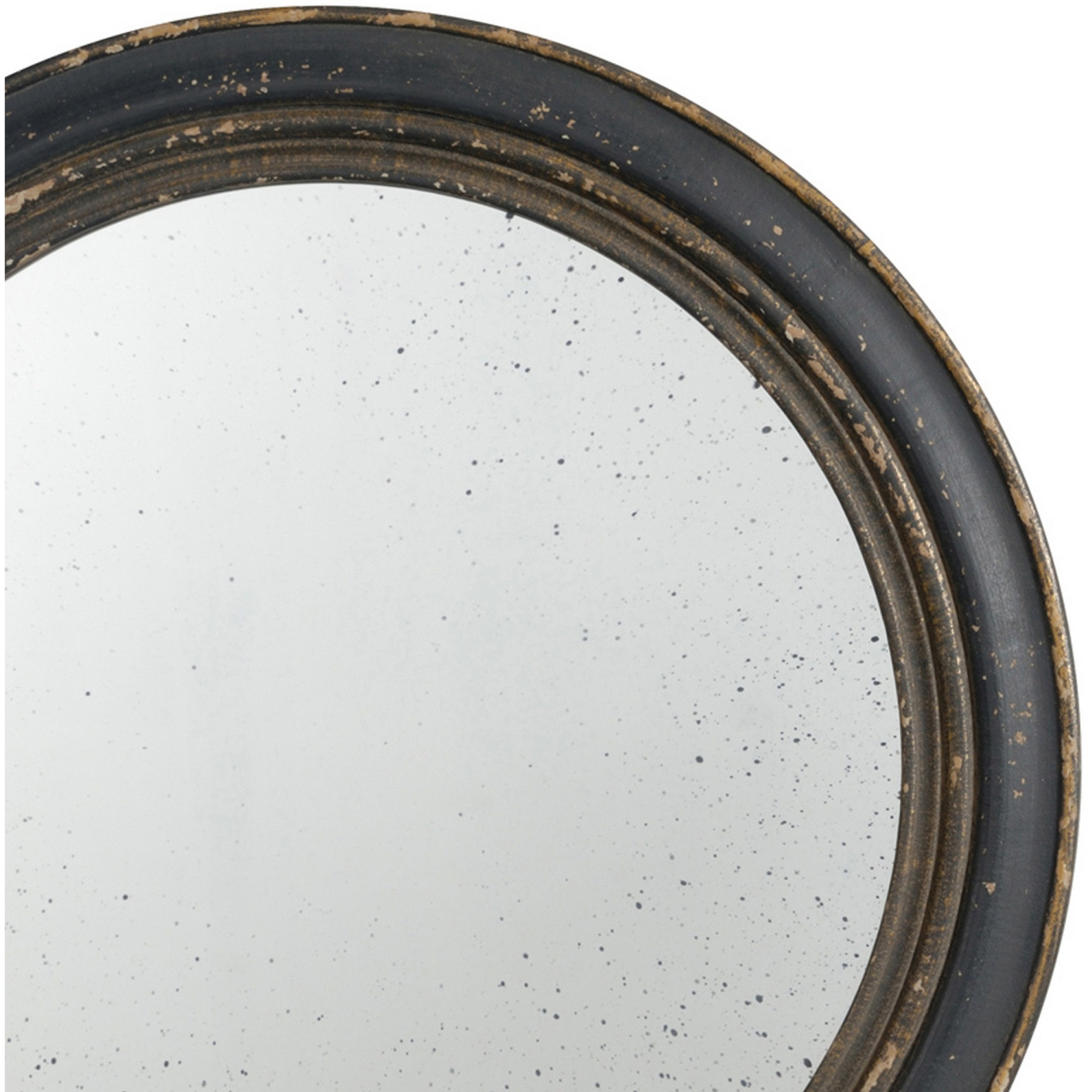 24 Inch Round Wall Mount Mirror, Molded Trim Wood Frame, Distressed Brown