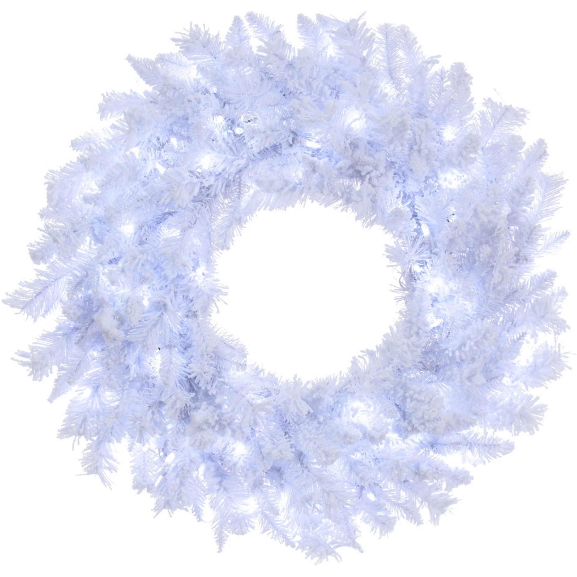 Vickerman 24" Flocked White Wreath  Pure White LED Mini Lights