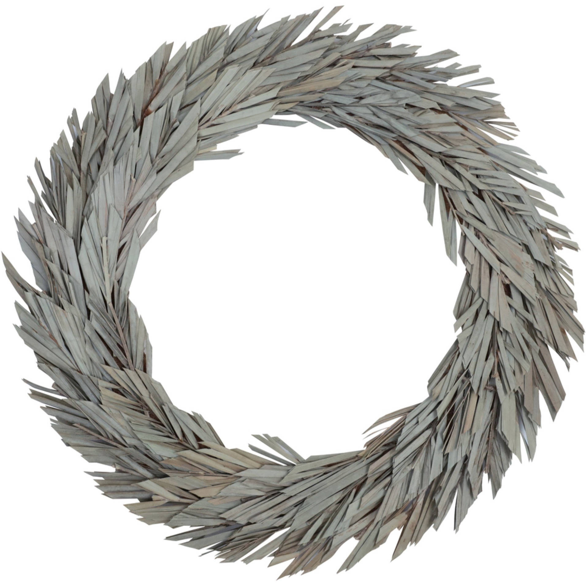 Vickerman Natural Botanicals 24" Natural Canna Leaf Wreath. This wreath measures 24 inches in diameter. It features natural canna leaves on a coco fiber base. This is a dried and preserved natural product.