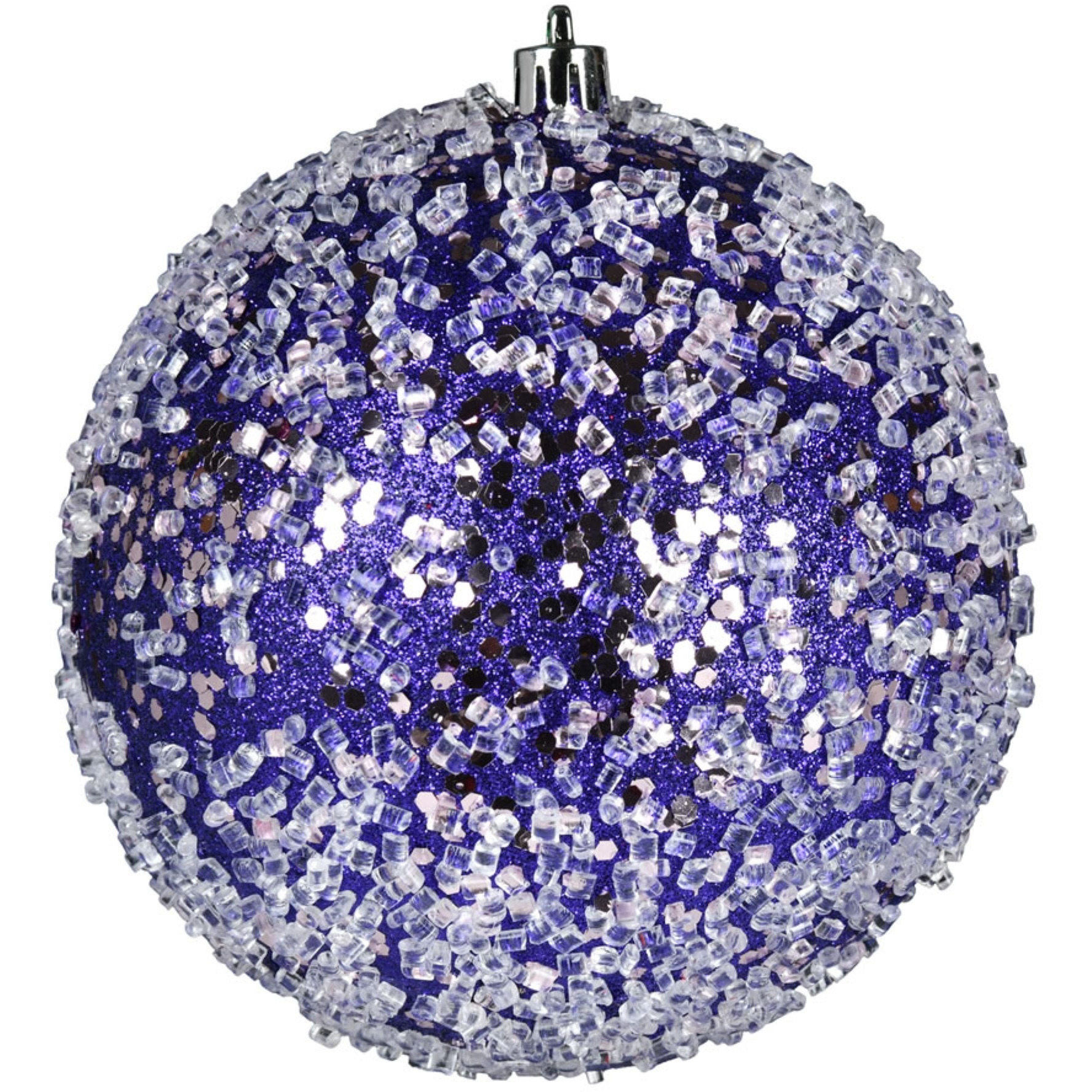 Vickerman 12" Purple Glitter Hail Ball. This ornament is made with plastic to reduce breakage.