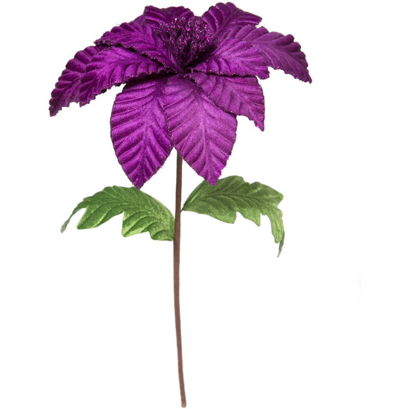 Vickerman 22" Purple Velvet Glitter Trim Poinsettia 6 per bag.