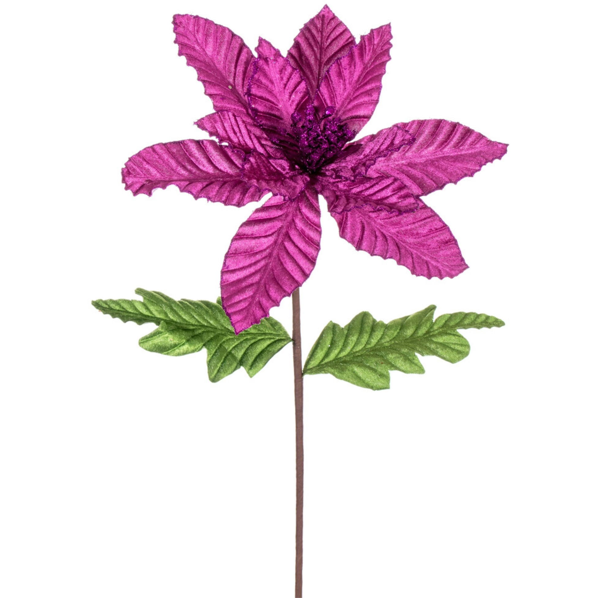 Vickerman 22" Purple Velvet Glitter Trim Poinsettia 6 per bag.