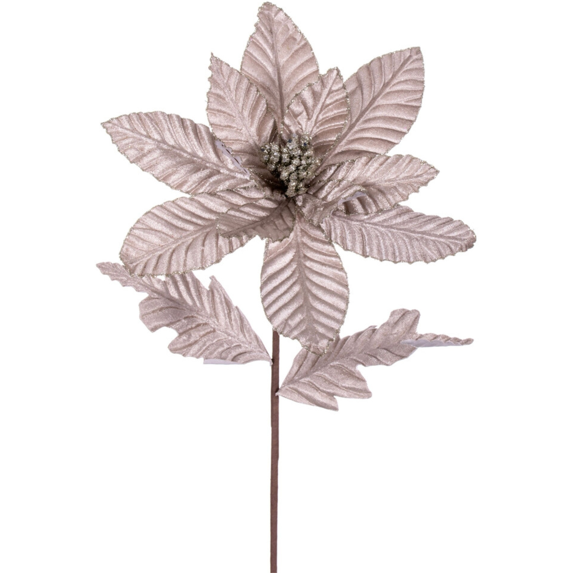 Vickerman 22" Pewter Velvet Glitter Trim Poinsettia 6 per bag.