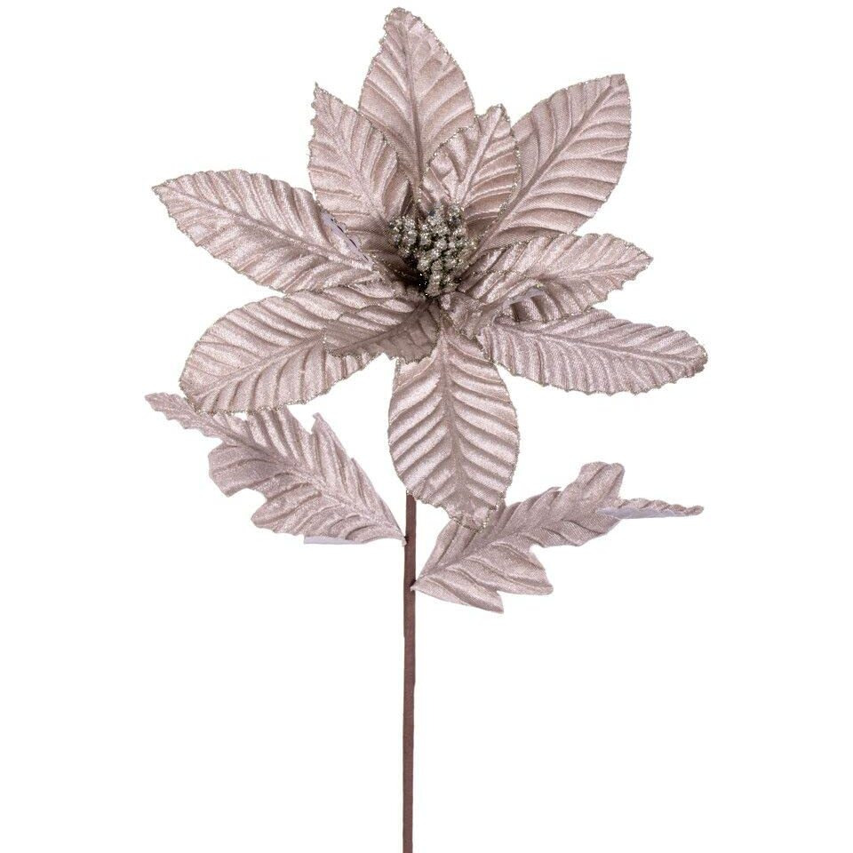 Vickerman 22" Pewter Velvet Glitter Trim Poinsettia 6 per bag.