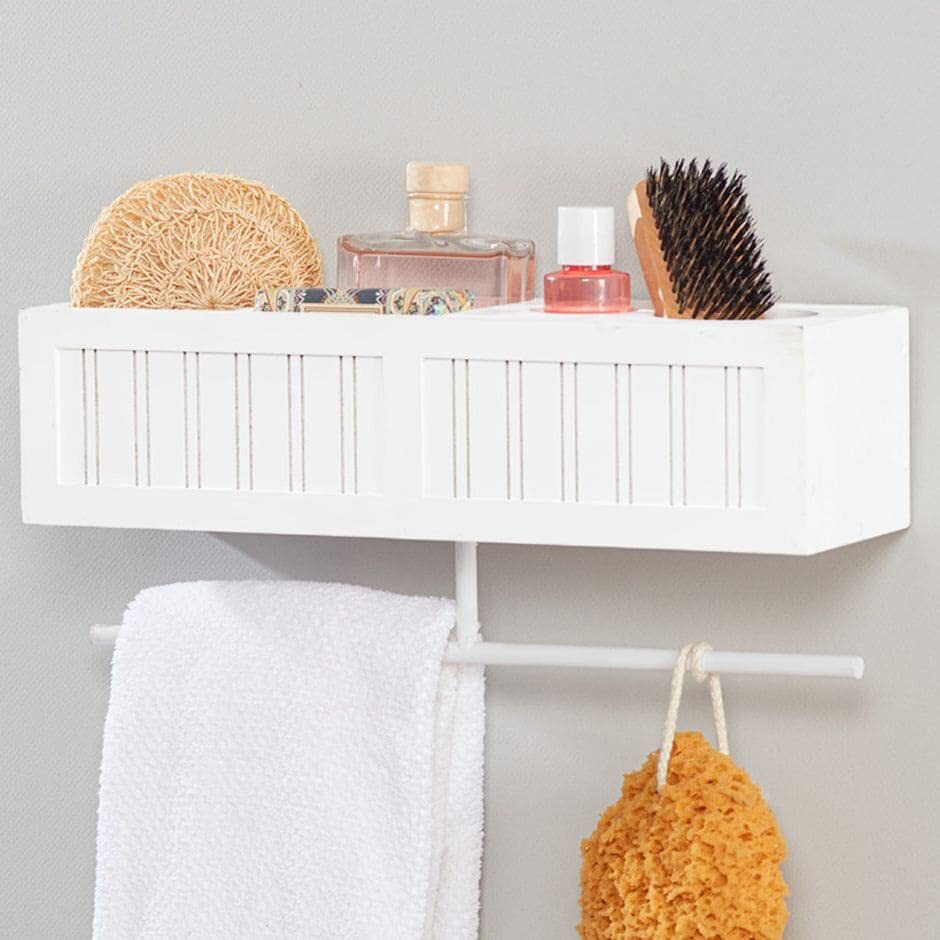 Beauty Wall Shelf with Towel Bar - White