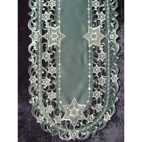 H9100-G Gold Star on Green Round Doily- 24 in.