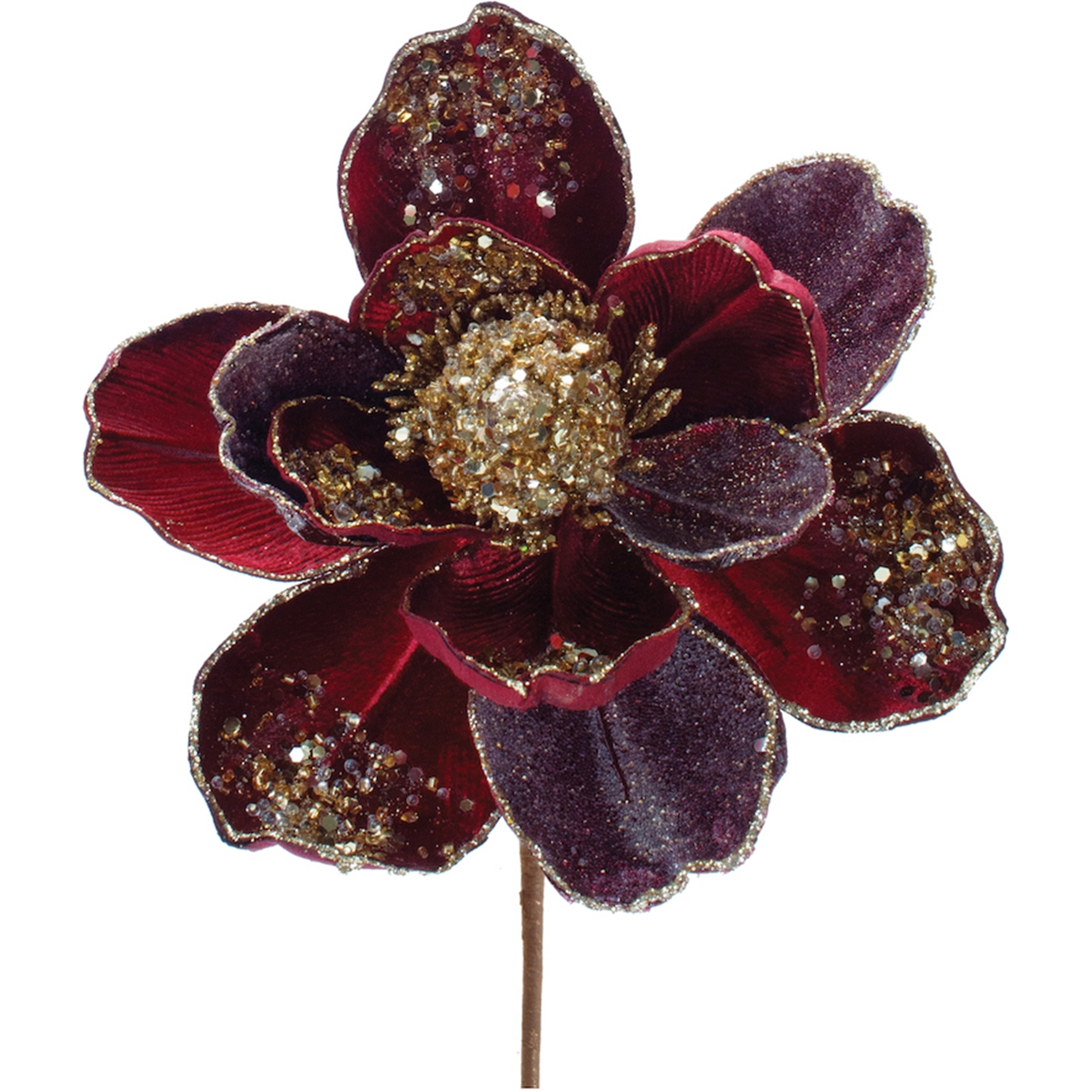 Beaded Burgandy Magnolia Flower Stem (Set of 2)