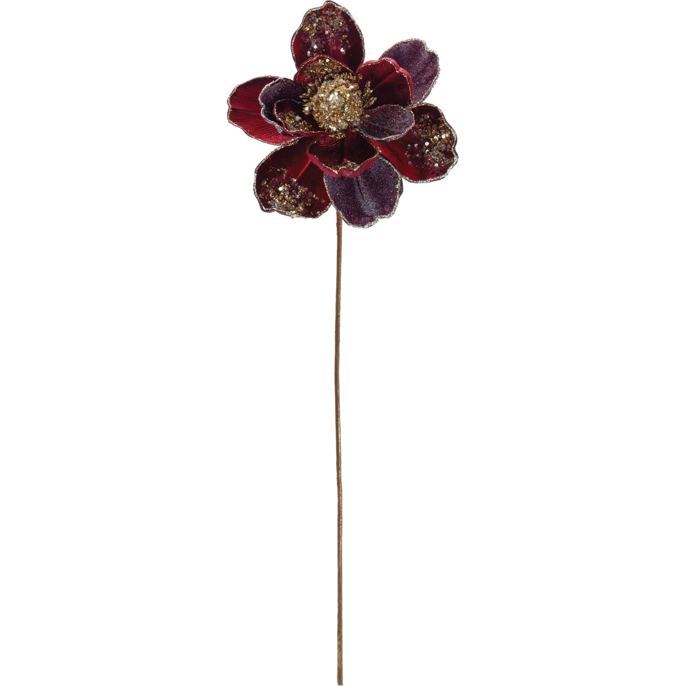 Beaded Burgandy Magnolia Flower Stem (Set of 2)