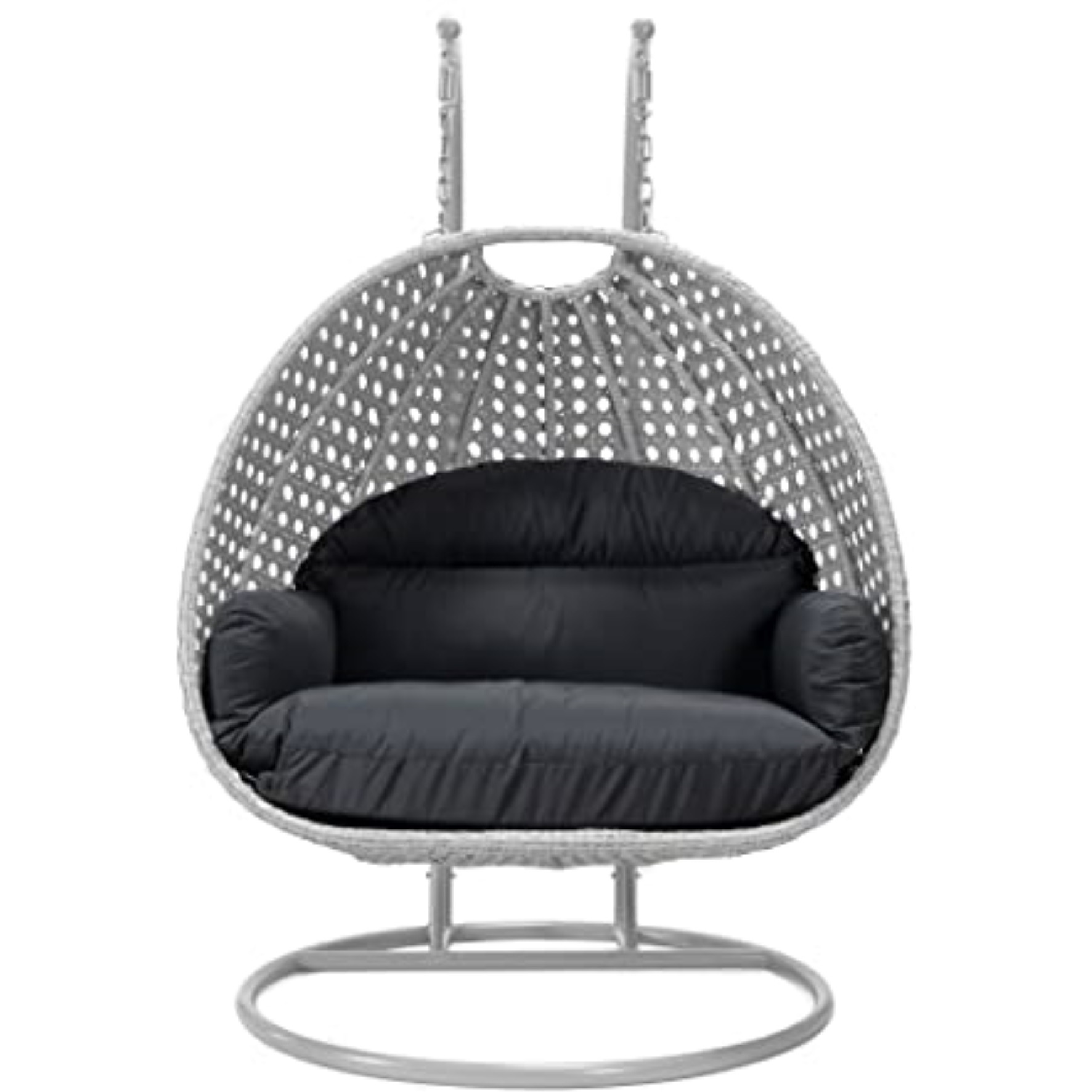 LeisureMod Mendoza Light Grey Wicker Hanging 2 person Egg Swing Chair