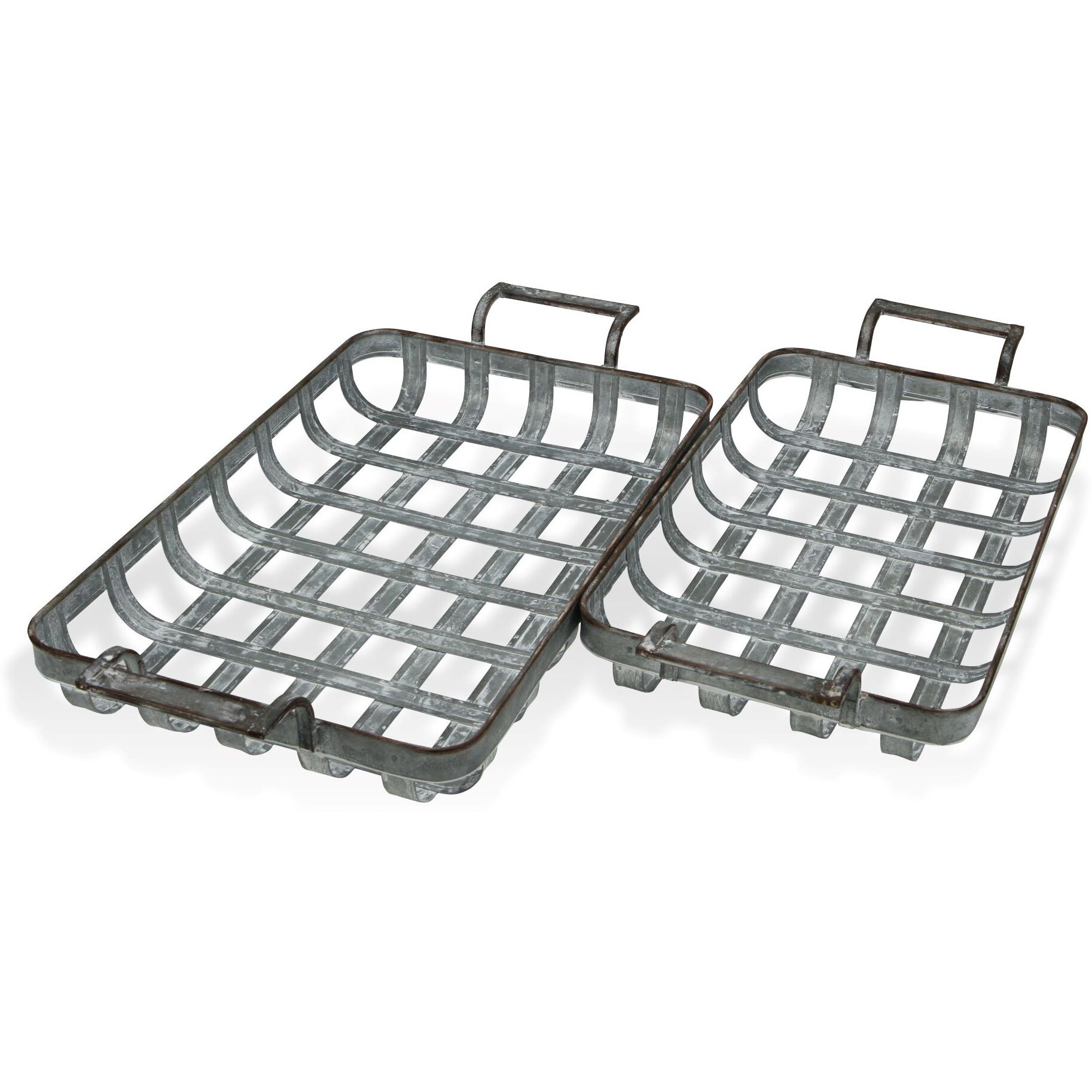 Bram Set of 2 Rectangular Woven Themed Metal Trays
