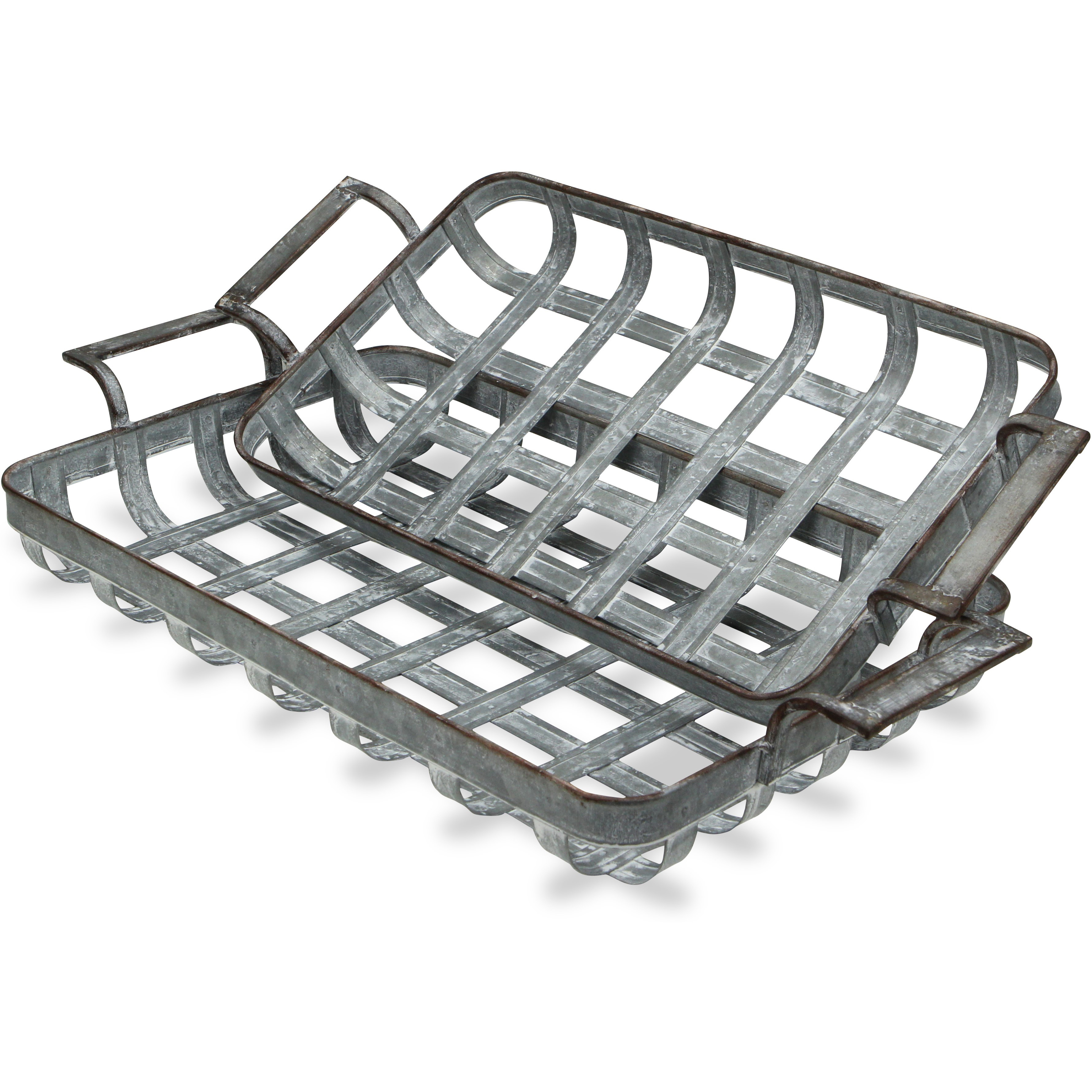 Bram Set of 2 Rectangular Woven Themed Metal Trays