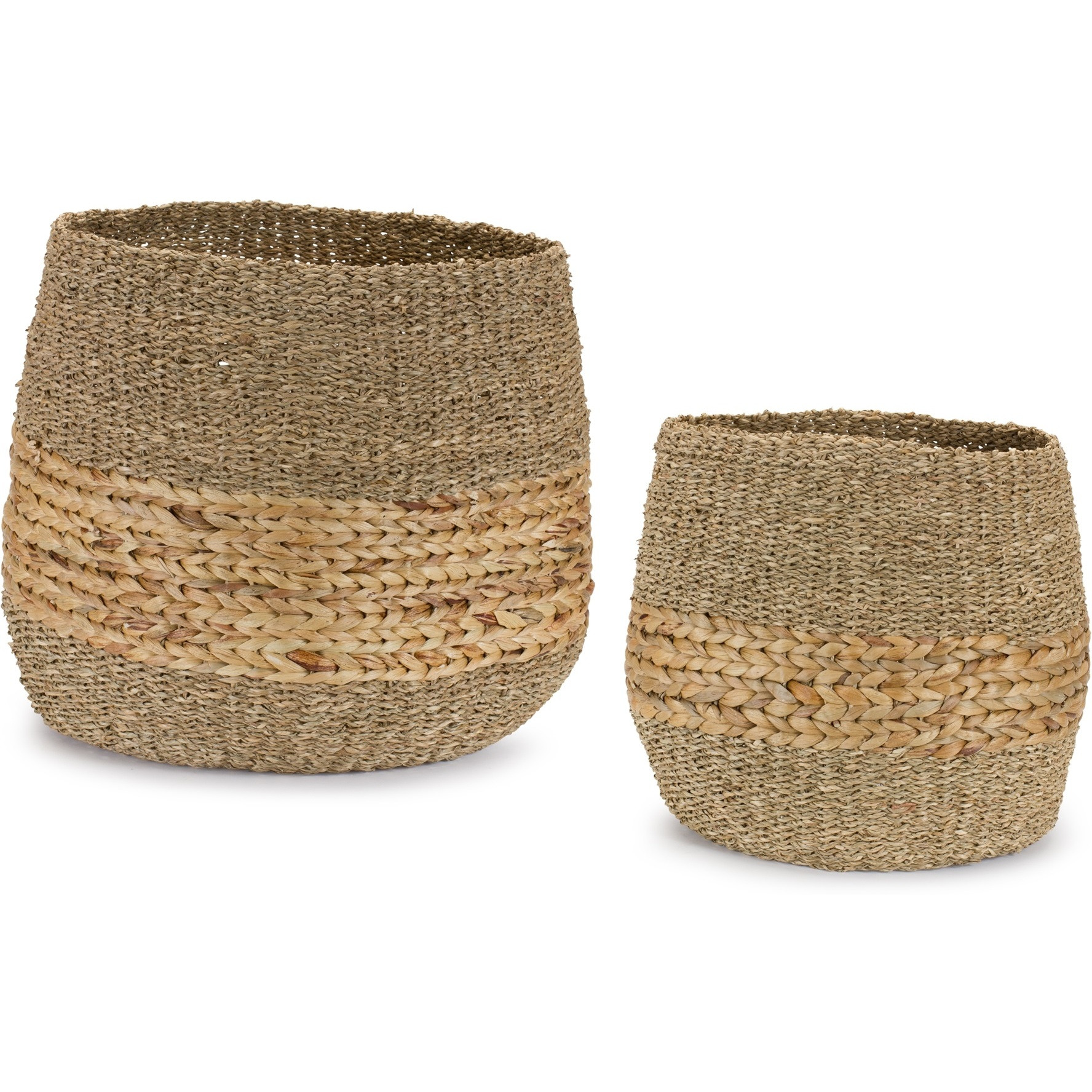 Woven Seagrass Basket with Wicker Accent (Set of 2)