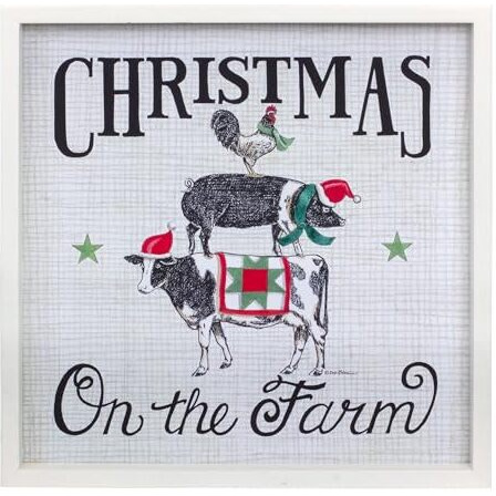 Framed Christmas on the Farm Print 15.75&quotSQ
