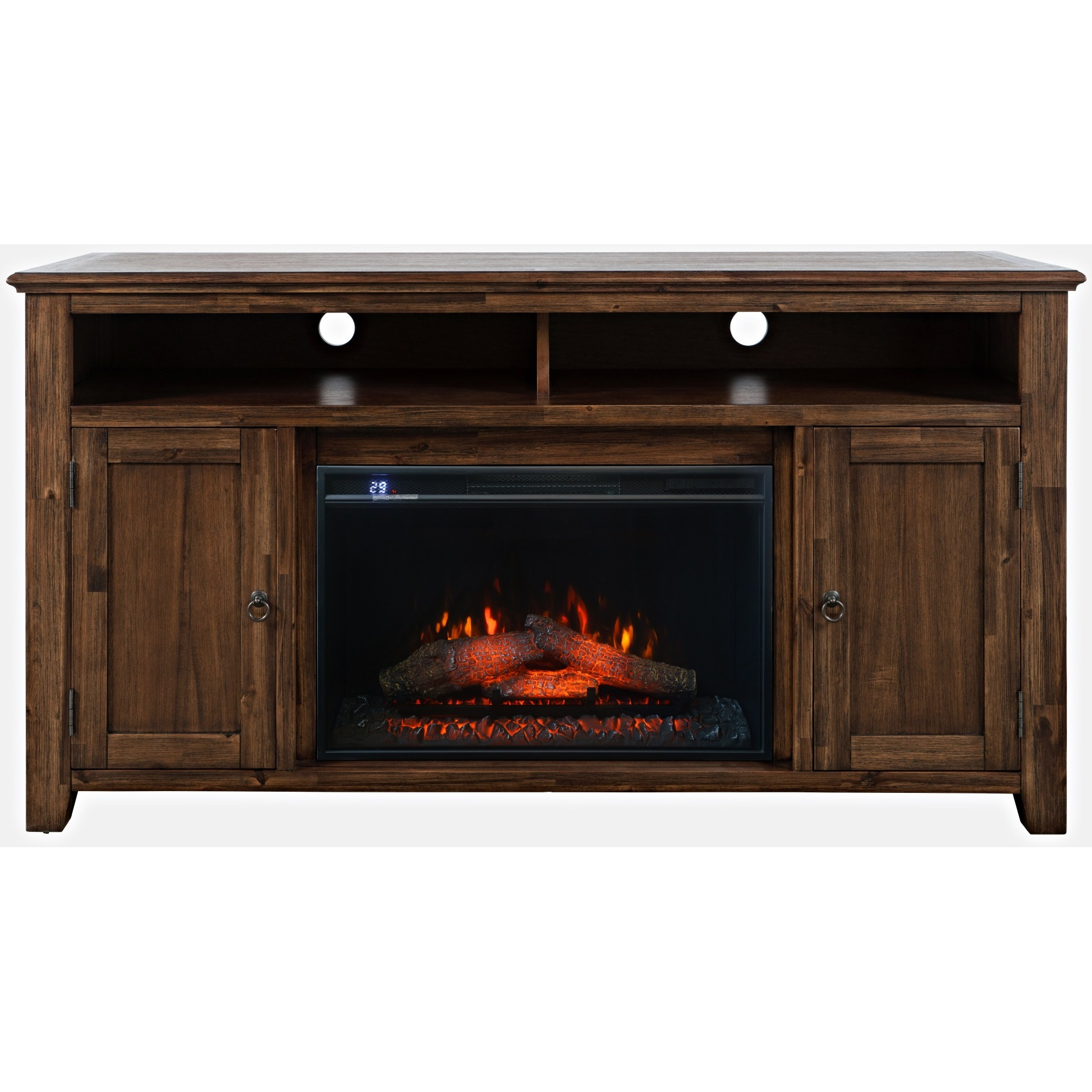 Bakersfield Transitional Rustic 60" Storage Console TV Stand with Electric Fireplace