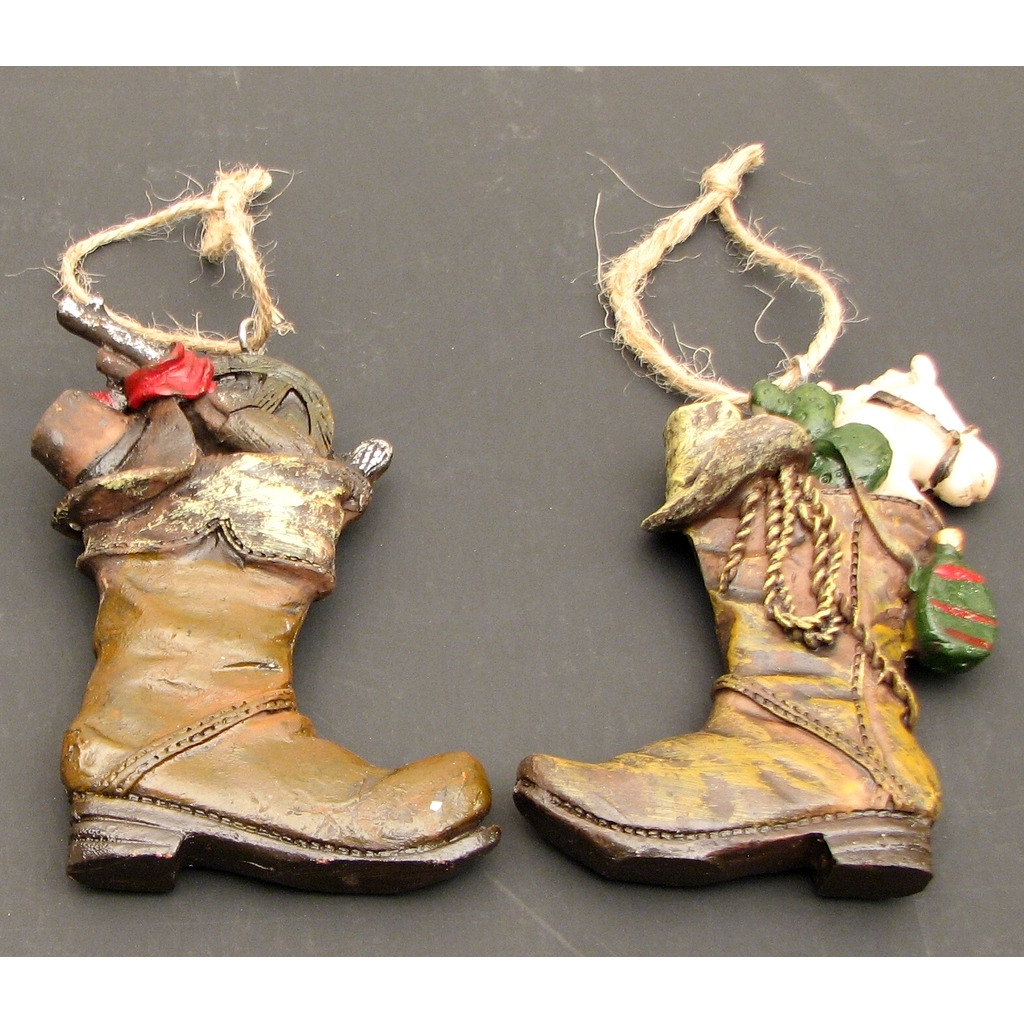 IWGAC 049-96203 Resin Cowboy Boot Ornaments  Set of 2