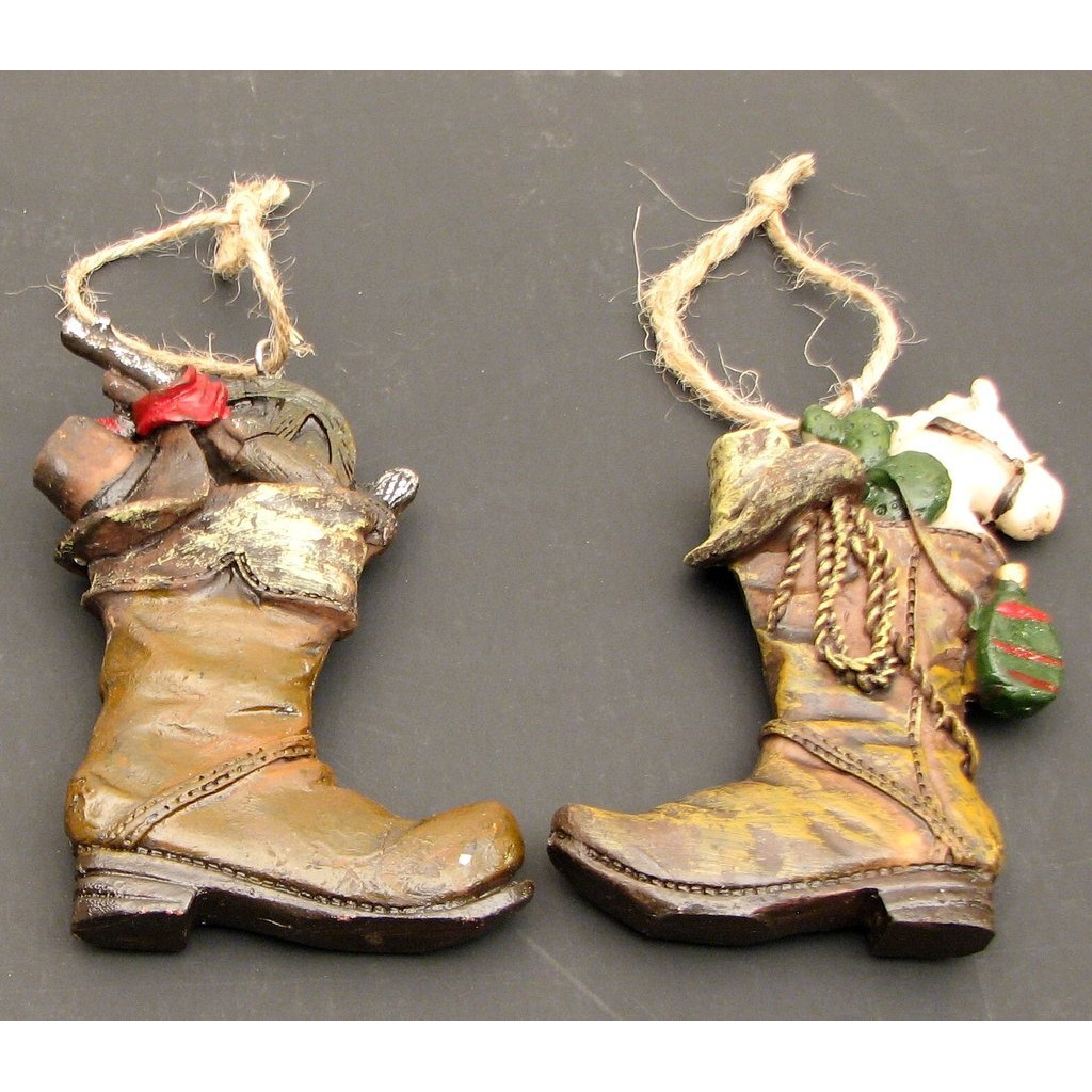 IWGAC 049-96203 Resin Cowboy Boot Ornaments  Set of 2