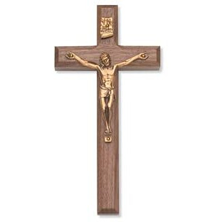 8 in. Beveled Walnut Stain Crucifix Boxed  Gold