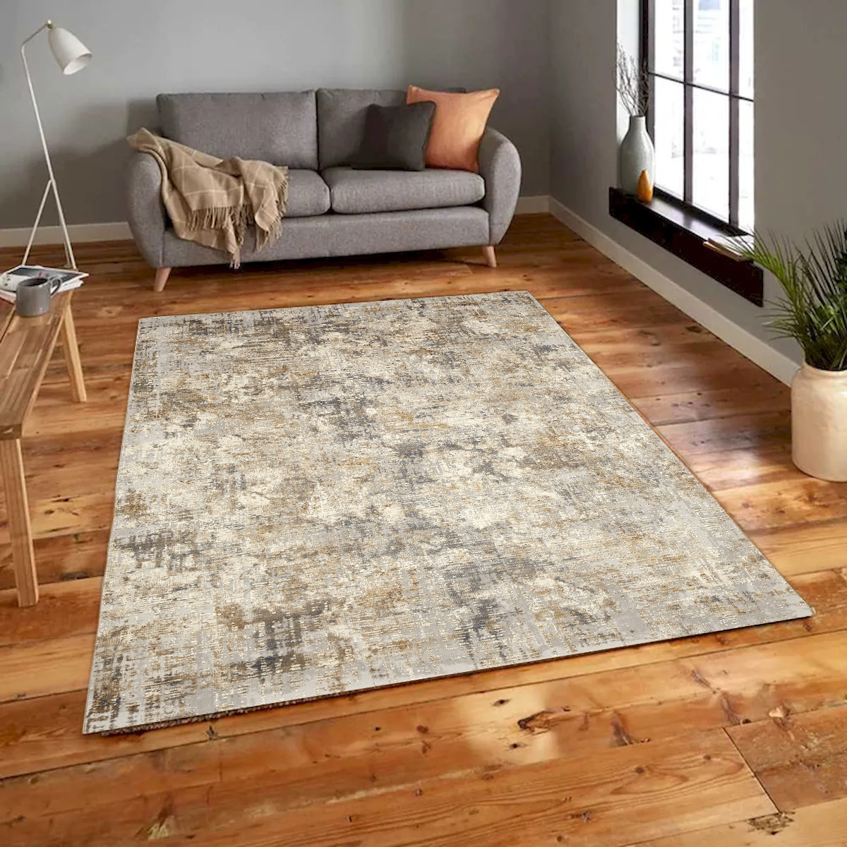 18 x 18 in. Charisma Muted Ivory & Gray Distressed Abstract Rectangle Area Rug