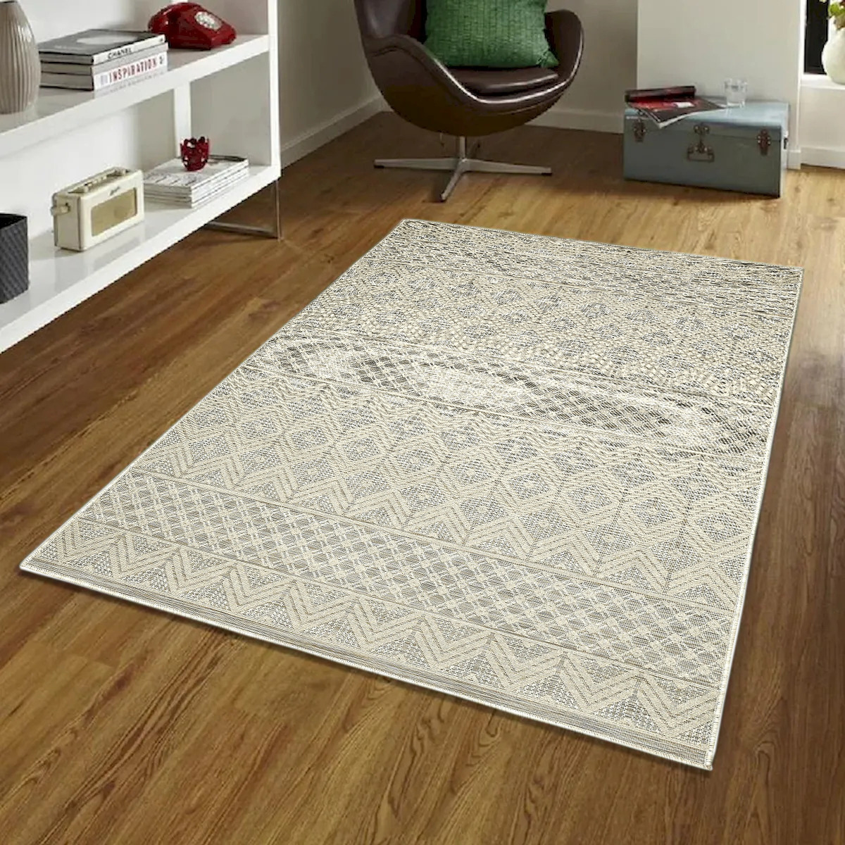 7 ft. 6 in. x 9 ft. 6 in. Modern Gray & Ivory Diamond High Low Textured Rectangle Area Rug