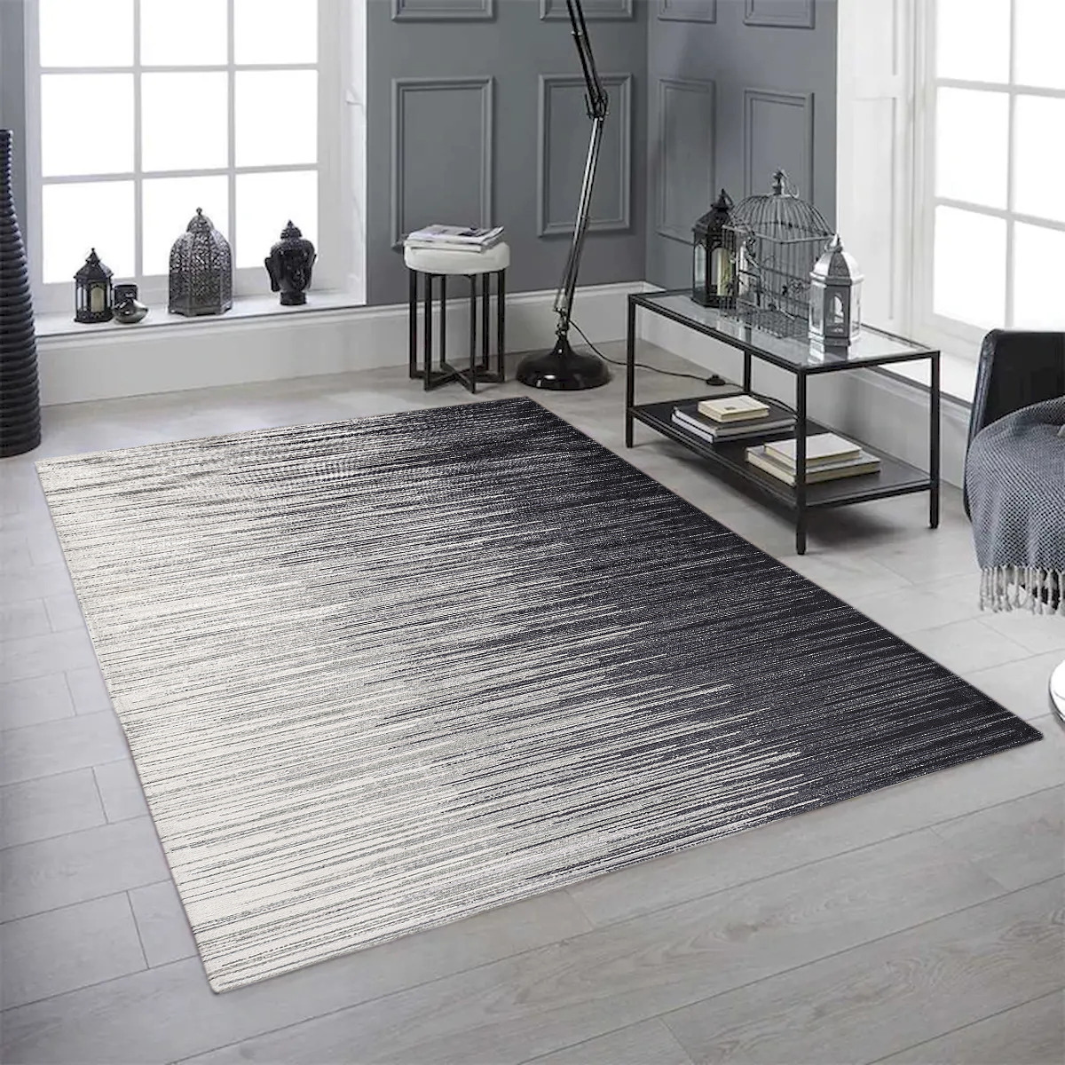 2 ft. 6 in. x 7 ft. 6 in. White to Midnight Black Washable Modern Rectangle Area Rug