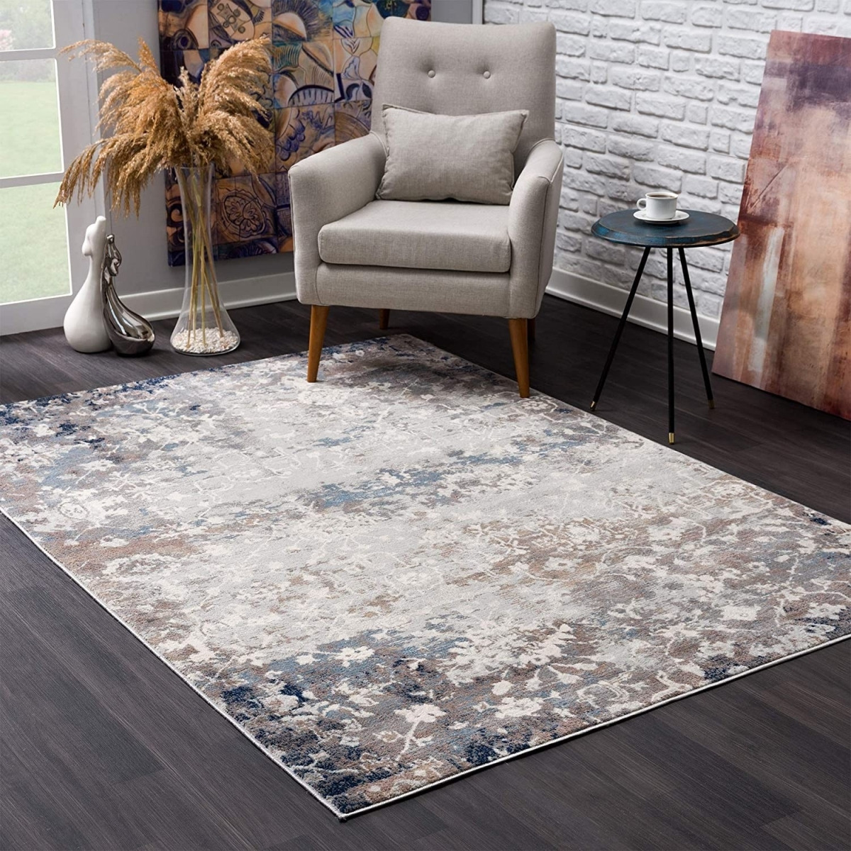 8 x 11 ft. Navy & Beige Distressed Vines Area Rug