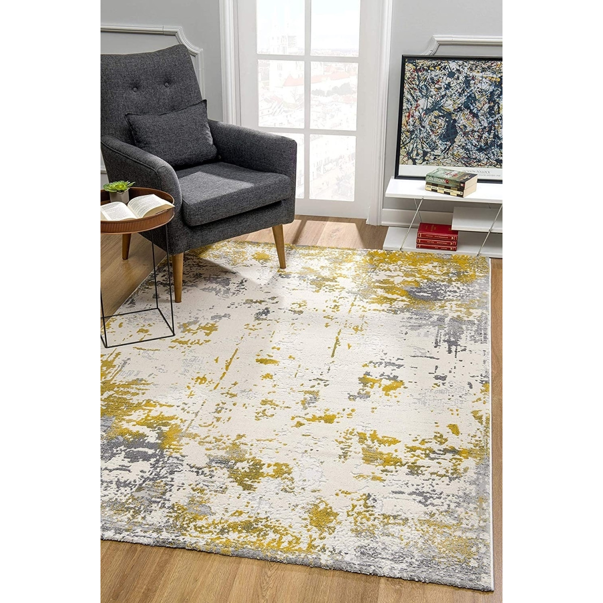 5 x 8 ft. Gold & Gray Abstract Area Rug