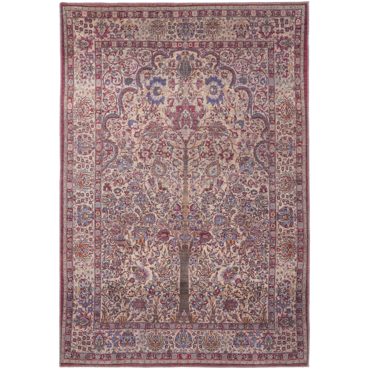 5 x 8 ft. Red Tan & Pink Floral Power Loom Rectangle Area Rug - Red Tan and Pink - 5 x 8 ft.