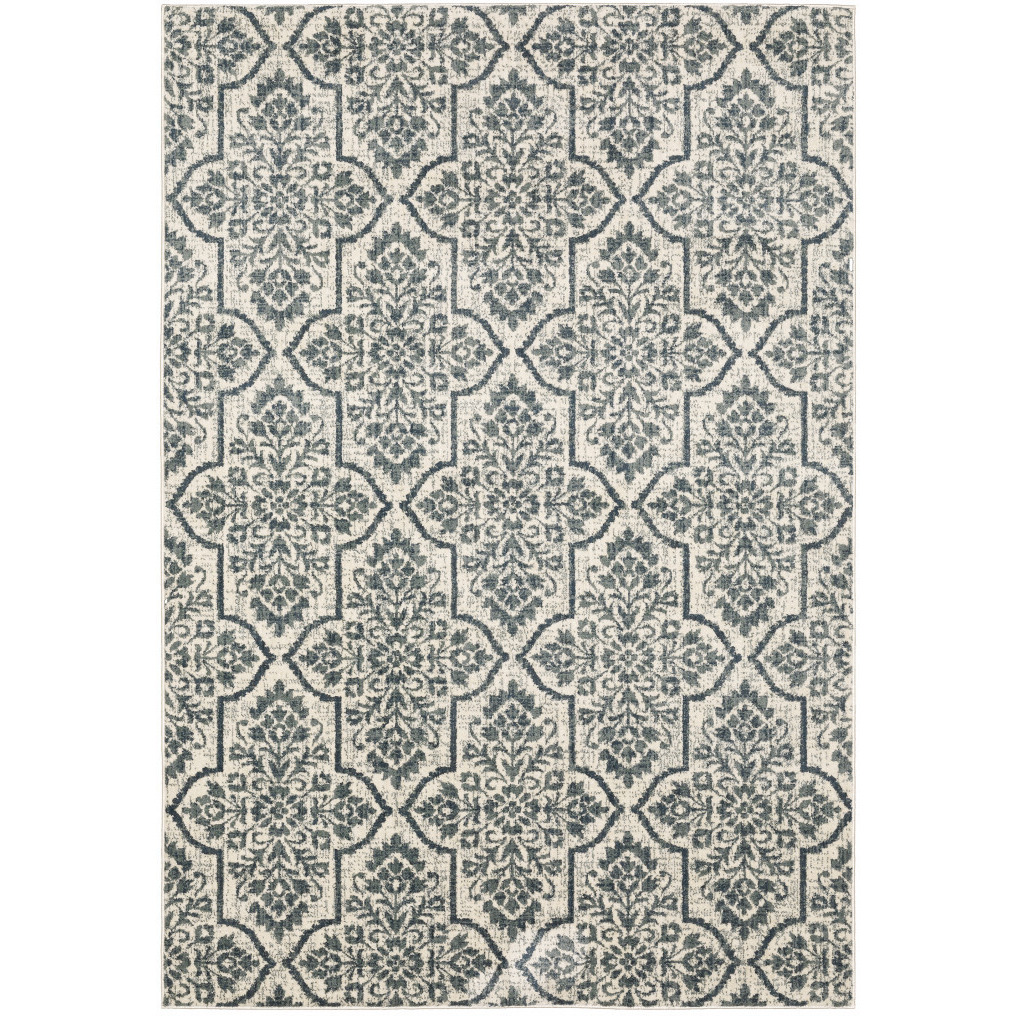 10 x 13 ft. Ivory Blue & Sage Floral Power Loom Stain Resistant Rectangle Area Rug - Ivory Blue and Sage - 10 x 13 ft.