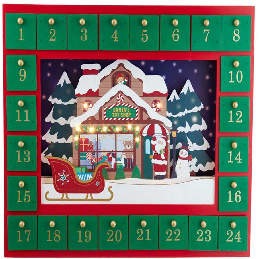 14.3 in. Battery-Operated Santa Toy Shop Advent Calendar