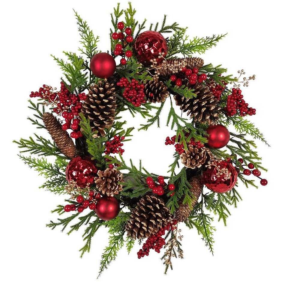 24 in. Un-Lit Decorated Green Rattan Wreath