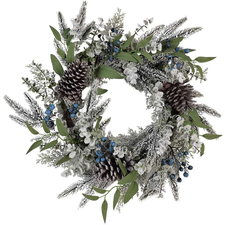 24 in. Un-Lit Decorated Rattan Wreath with Blueberries