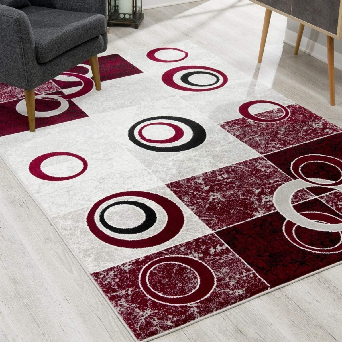 2 x 4 ft. Red & White Inverse Circles Area Rug