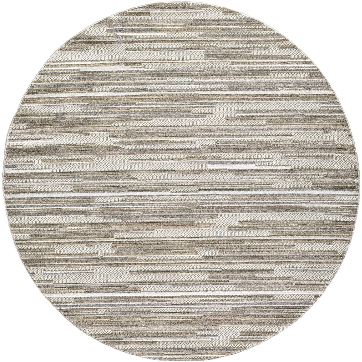 8 ft. Round Gray Abstract Striped Indoor or Outdoor Area Rug - Grey - 8 ft.