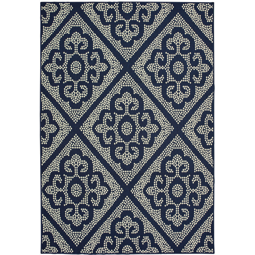 2 x 4 ft. Navy Geometric Stain Resistant Indoor & Outdoor Rectangle Area Rug - Blue and Ivory - 2 x 4 ft.