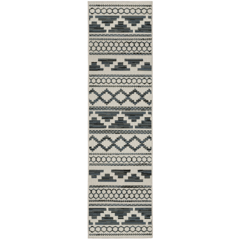 2 x 7 ft. Beige Geometric Stain Resistant Indoor & Outdoor Rectangle Area Rug