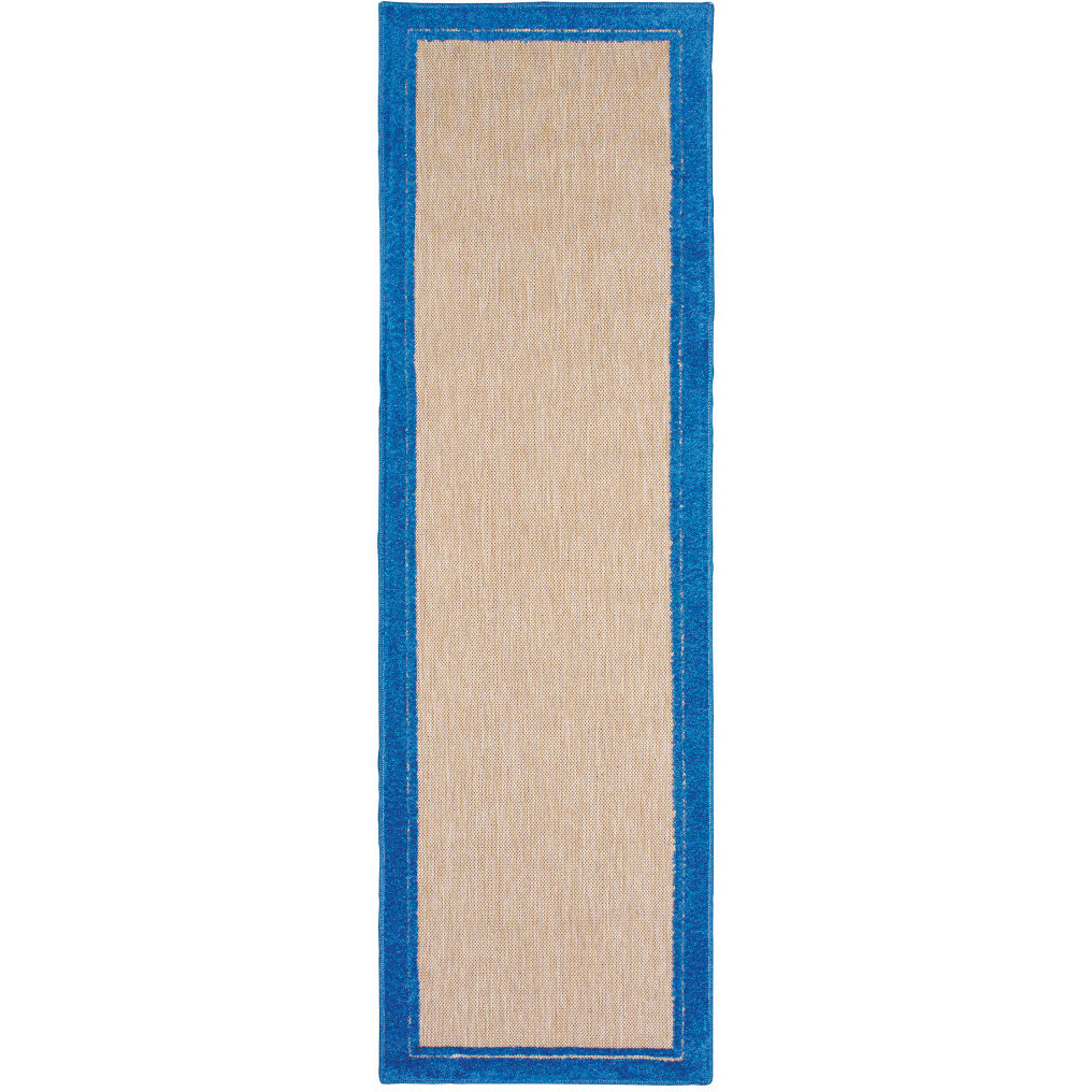 2 x 8 ft. Sand Stain Resistant Indoor & Outdoor Rectangle Area Rug - Blue and Beige